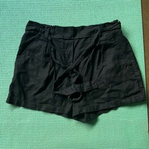 Black linen shorts with tie waist